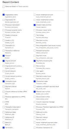Report Content Fields