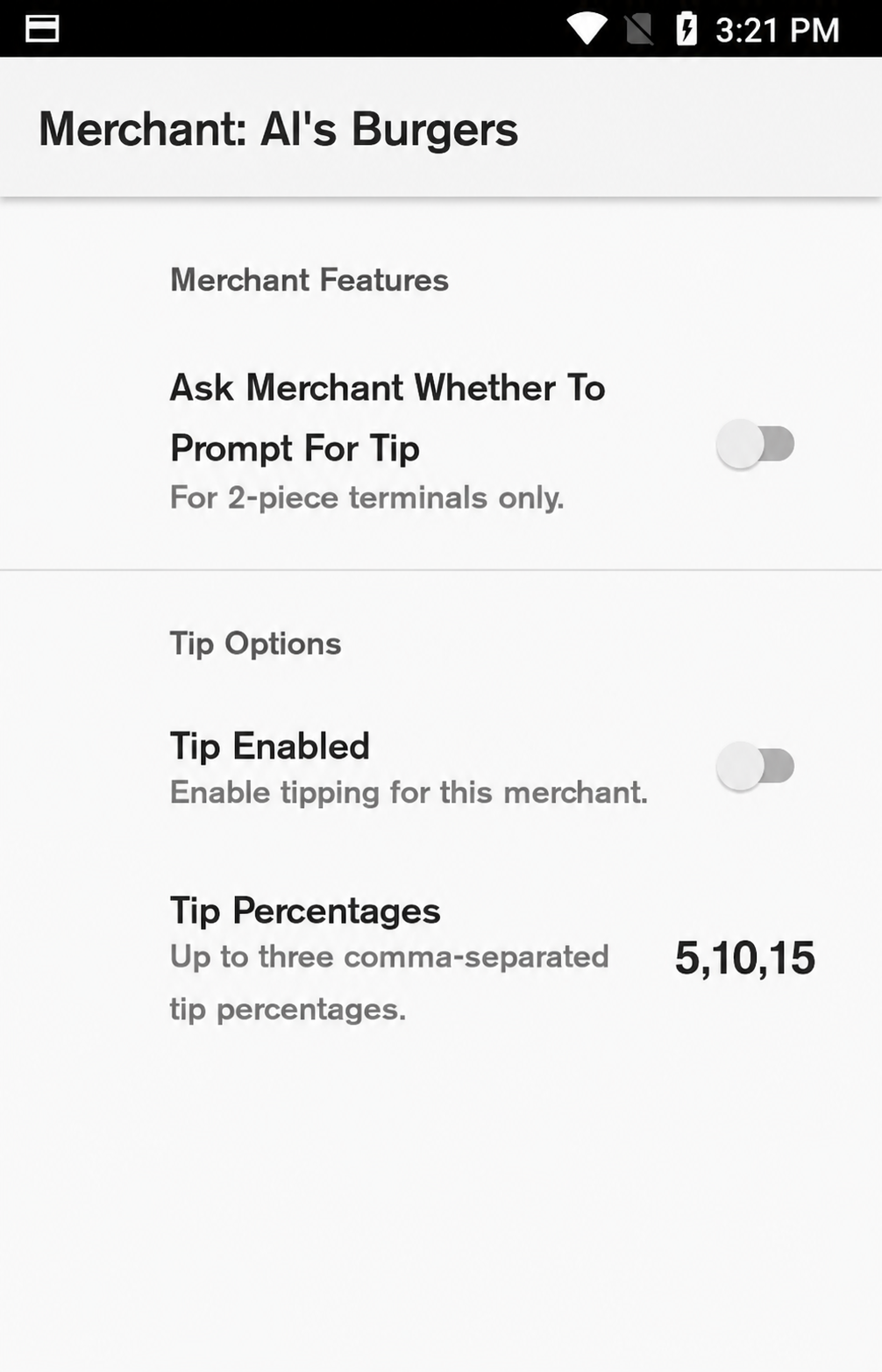 Tipping options