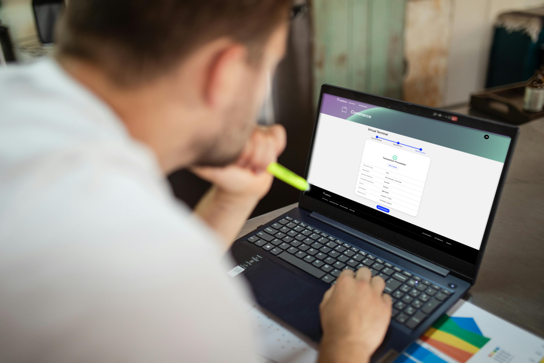 man working using VT over shoulder